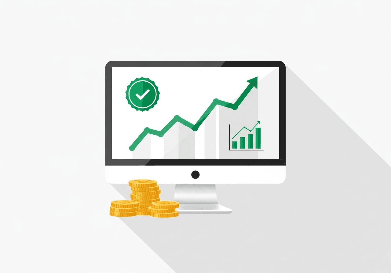 Illustration of a dashboard showing rising revenue and incoming payments